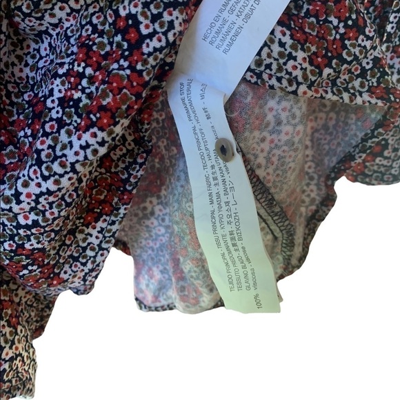 Zara Trafaluc Collection Long Ruffle Sleeve Red & Black Floral Print Romper XS - Picture 5 of 6